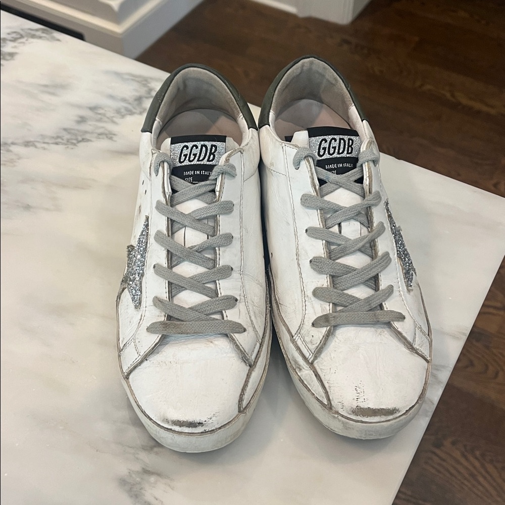 Golden Goose White Sneakers with Silver Glitter Star - Picture 3 of 7